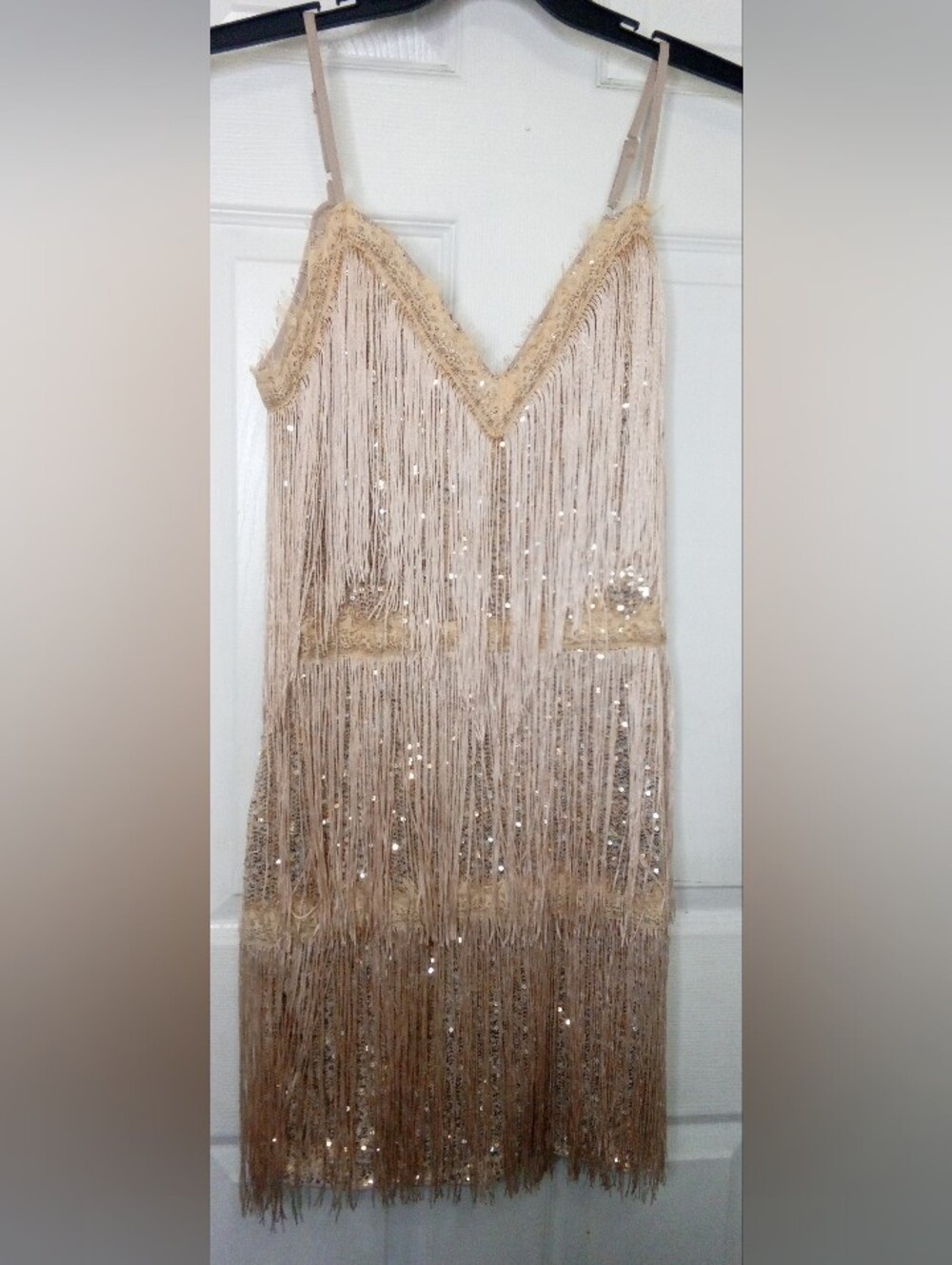 SHEIN Beige Fringe Sequin Mini Dress